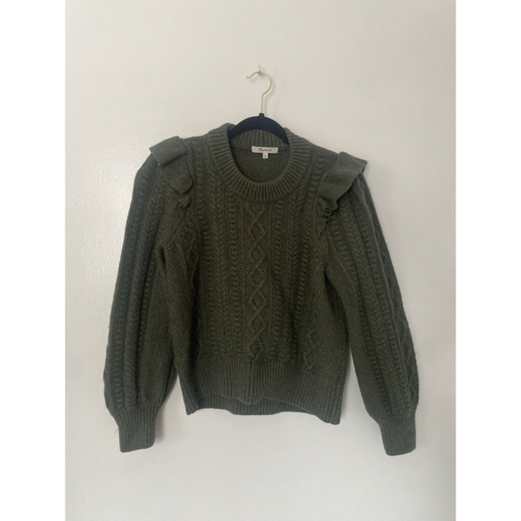 Madewelll Hollydene Ruffle-Shoulder Pullover Sweater Merino Wool Blend Medium - Picture 1 of 3